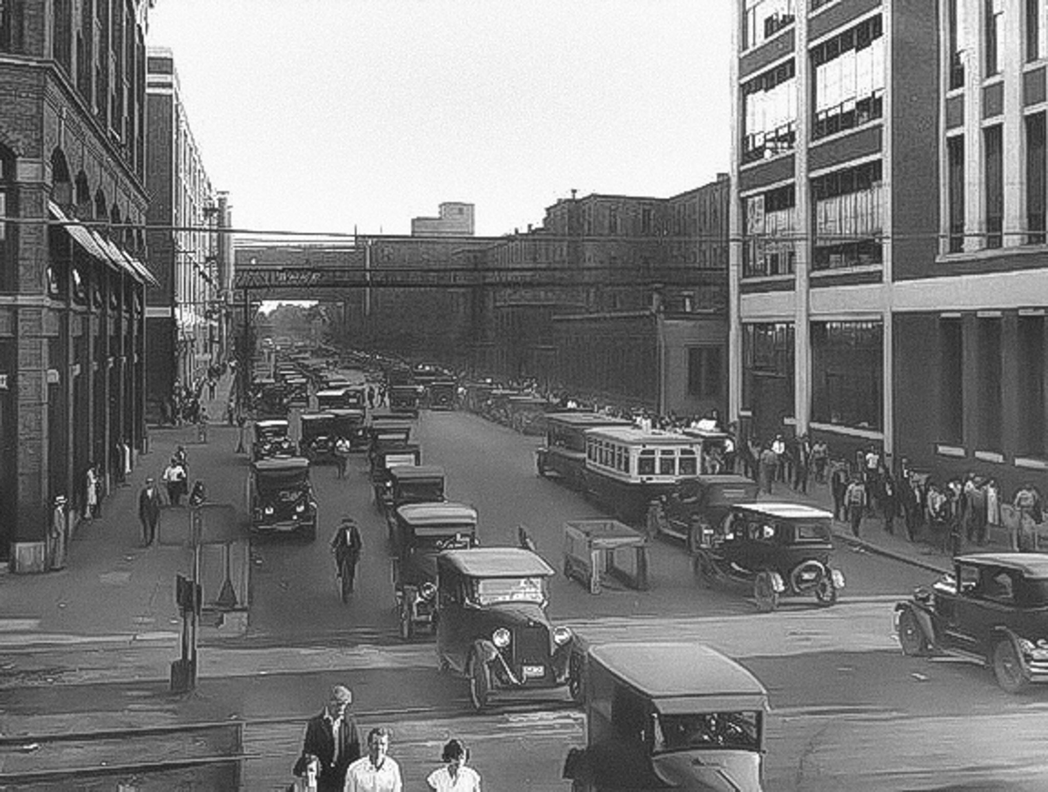 South Bend citizens going to and from Studebaker’s sprawling Plant 1 across the New York Central railway on Lafayette Boulevard prior to the 1929 track elevation program.