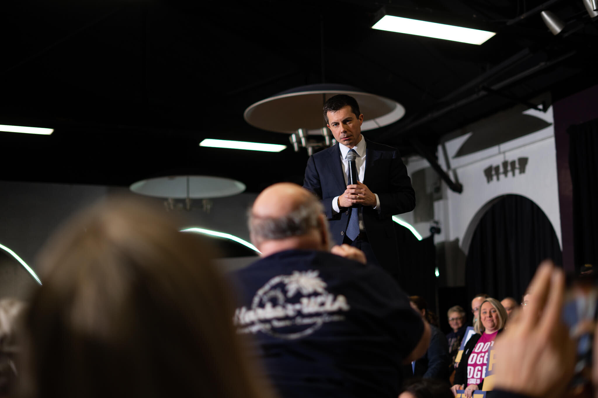 Mayor Pete listens to a question about executive power.