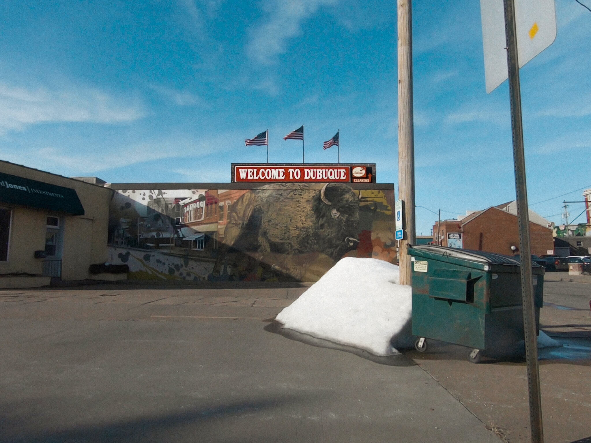 A welcome sign in downtown Dubuque.