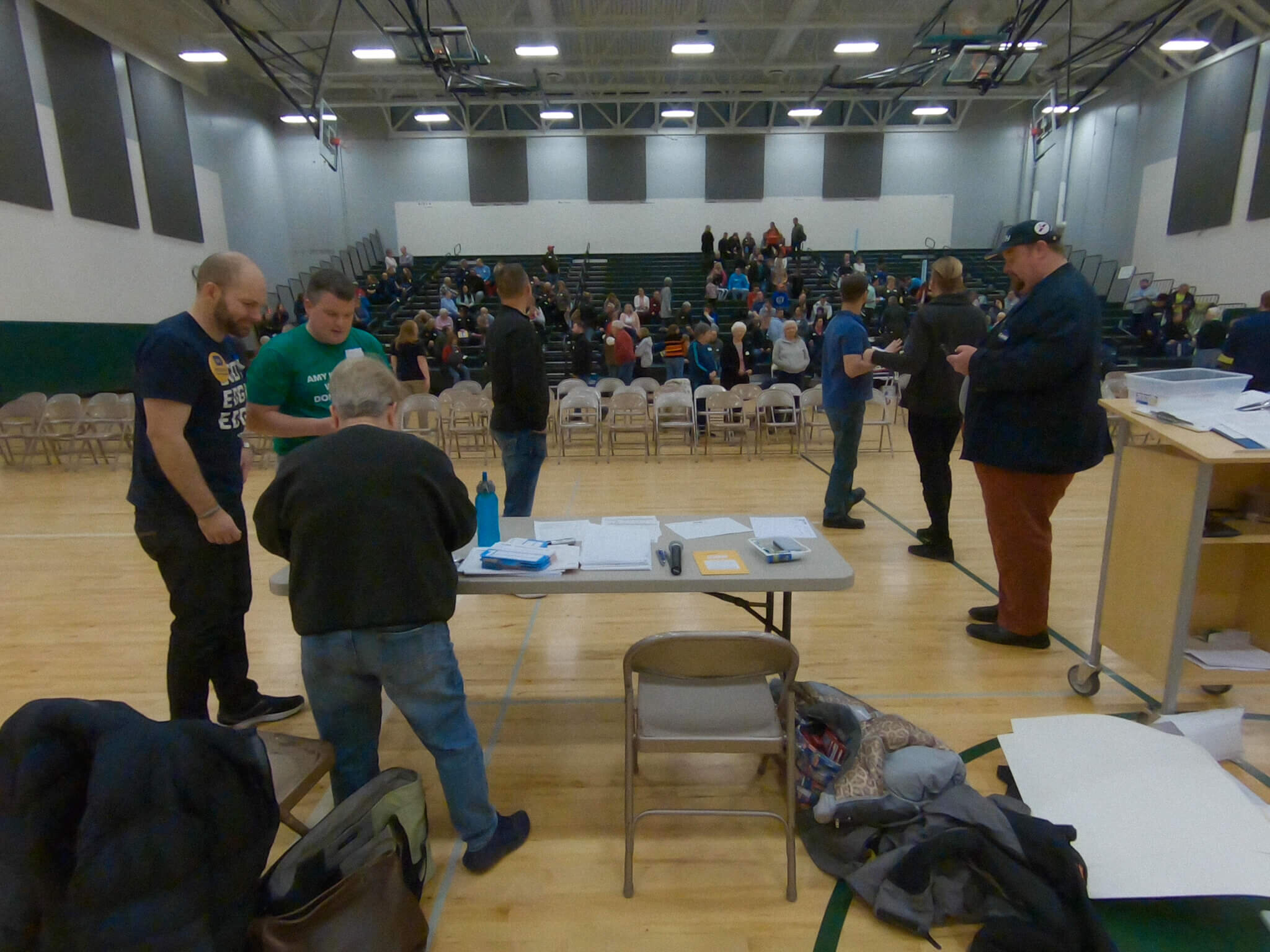 Dubuque Precinct 4 caucus location in a high school gym.