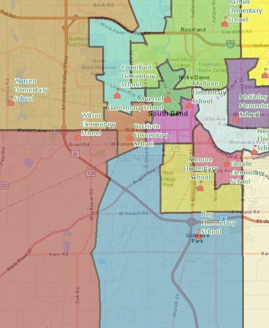 South Bend Community School Corporation 2020 elementary school boundaries.